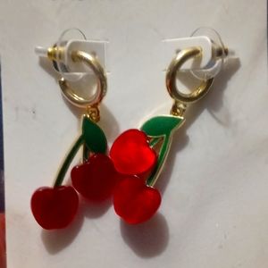 Small Hoops with cherry charms
